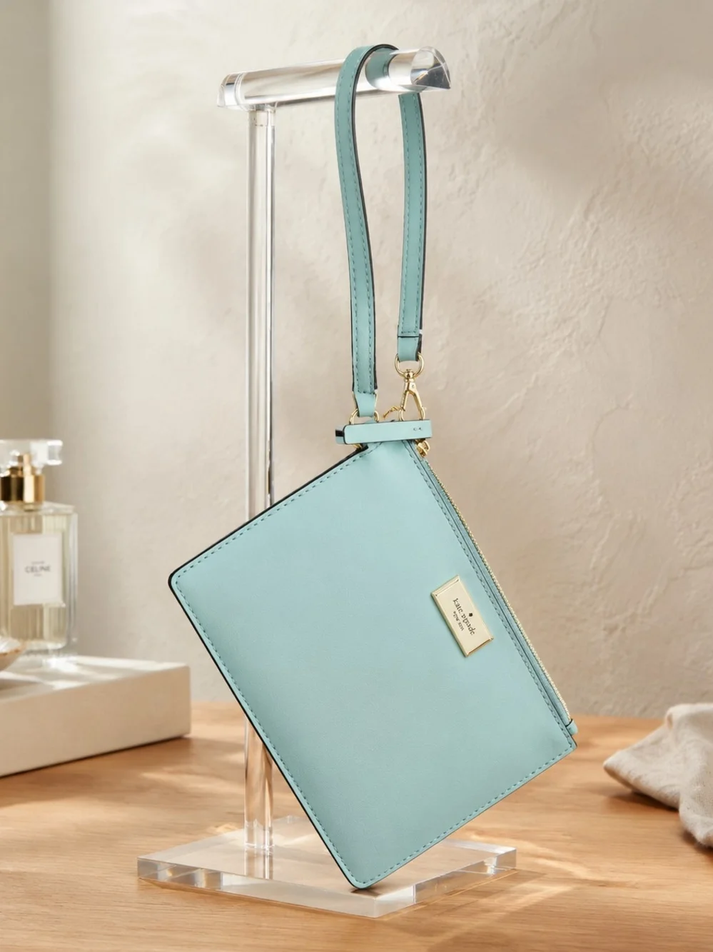 kate spade Light Aqua Leather Wristlet Clutch